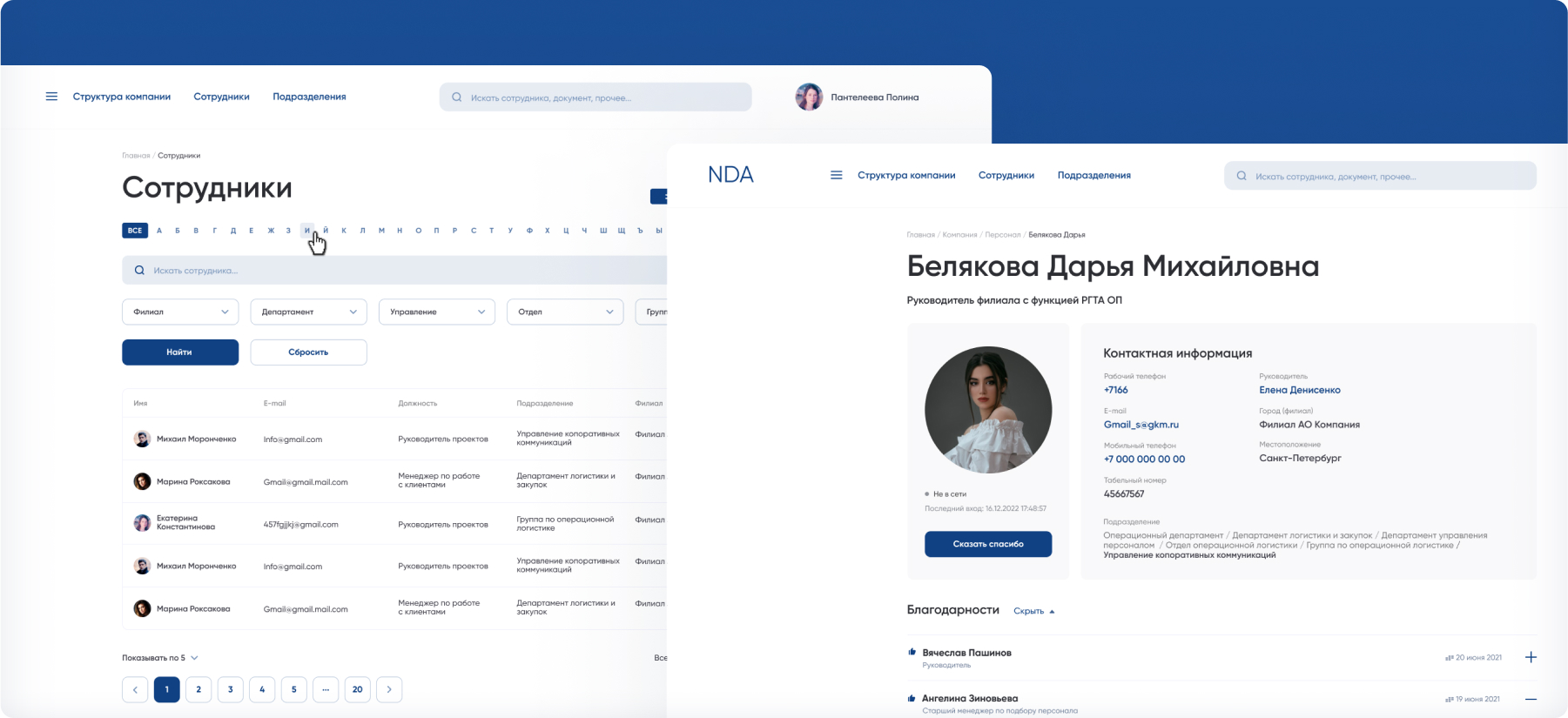 Страница Сотрудники корпоративного портала
